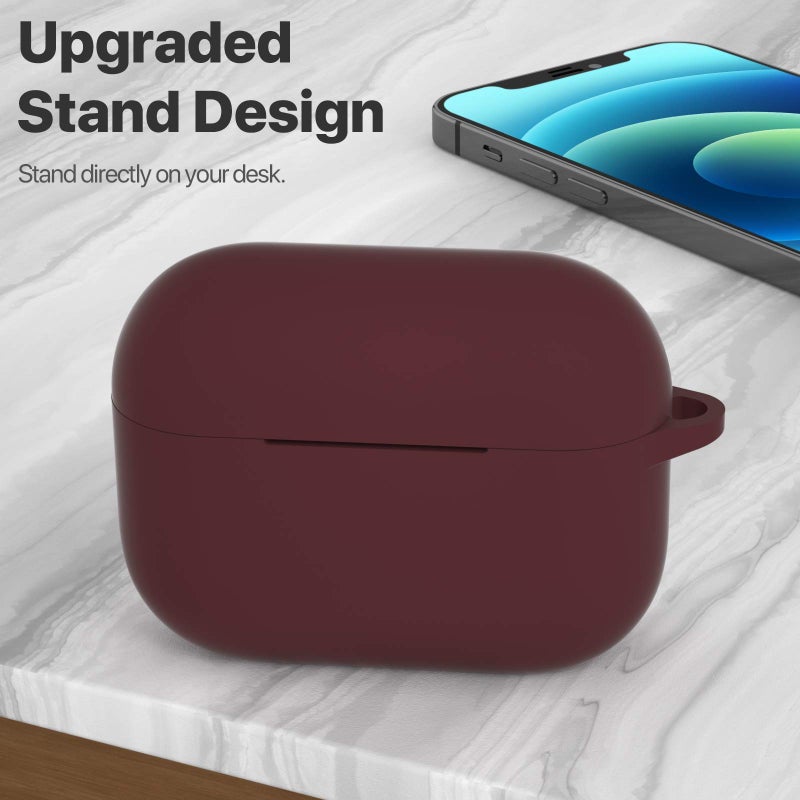 ATUAT for AirPods Pro 1st/2nd Generation Case Cover, Protective Silicone Skin Accessories with Keychain for Women Men for Apple AirPods Pro 2019/2022 Charging Case,Front LED Visible-Burgundy - Image 2
